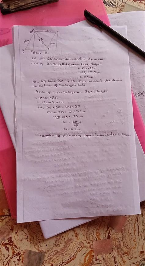 A parallelogram has sides 15 cm and 12 cm .If the distance between the ...