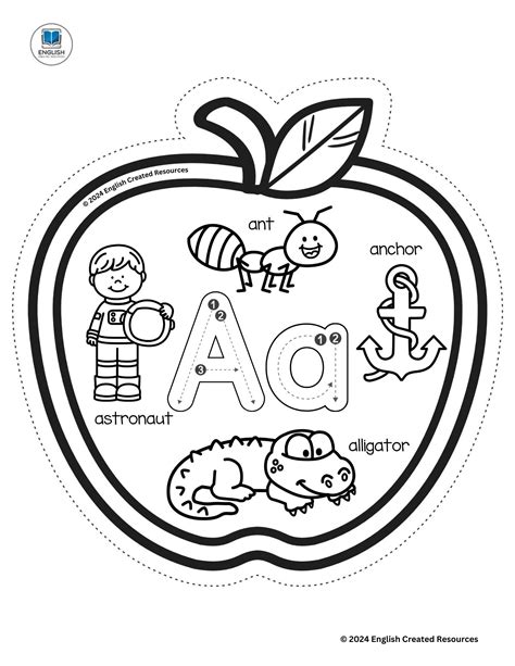 A to Z Apple Book Black And White - English Created Resources in 2025 ...