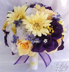 Purple Yellow Wedding Flowers by 17pcs Wedding Bridal Bouquet Set Decoration Package Silk Purple Yellow Wedding Flowers