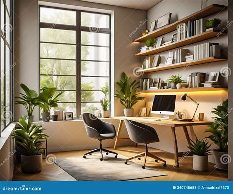 Minimalist Workspace with Spacious Wooden Desk and Refreshing ...