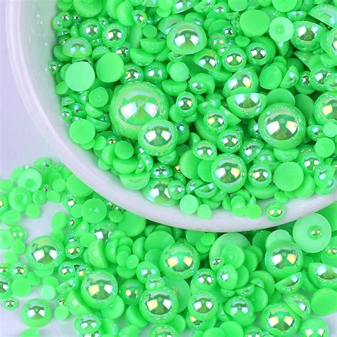 Amazon.com: Flatback Pearls for Crafts, 50g Green AB Color Half Pearls for Crafting, Mixed Size ...