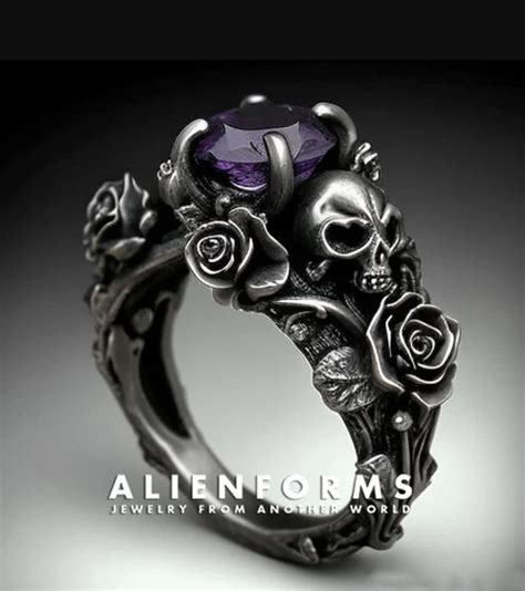 Skull Engagement Ring, Flower Rose Engagement Ring, Gothic Engagement ...