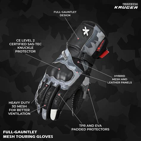 Viaterra Kruger Full Gauntlet Motorcycle Riding Gloves (Midnight Black ...