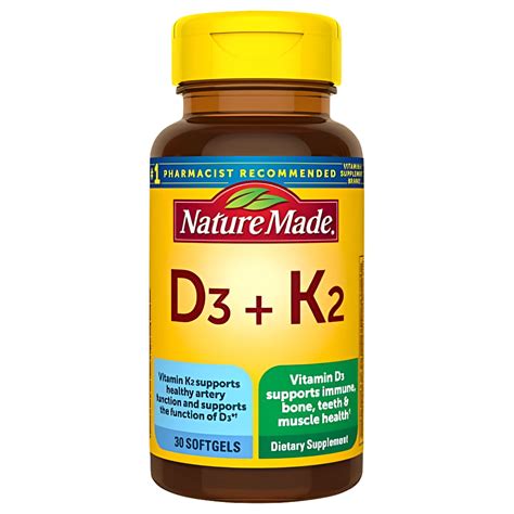 Nature Made Vitamin D3 K2 5000 IU 125 mcg Dietary Supplement for Bone ...