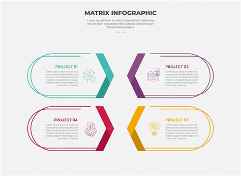 Matrix grid structure infographic outline style with 4 point template ...