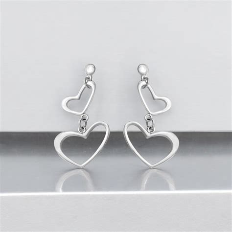 925 Sterling Silver Double Heart Drop Earrings – Romantic and Stylish ...