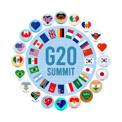 Illustration of the flags of the G-20 countries in the form of a logo ...