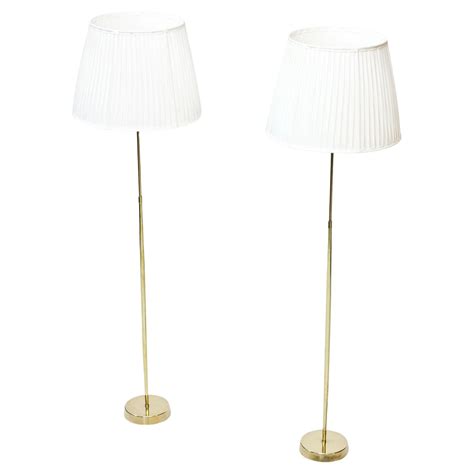 Pair of ASEA Belysning Brass Floor Lamps, 1950s, Hand-Pleated Chintz ...