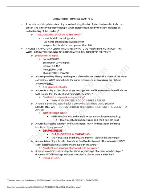 ATI NUTRITION PRACTICE EXAM A – Scholarfriends - Scholarfriends