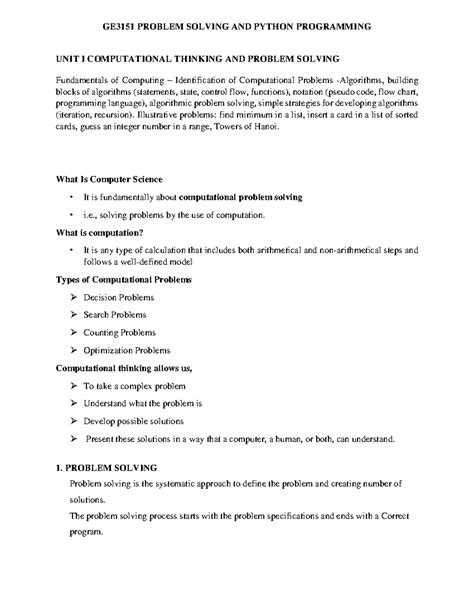 Python unit 1 - full notes - GE3151 PROBLEM SOLVING AND PYTHON ...