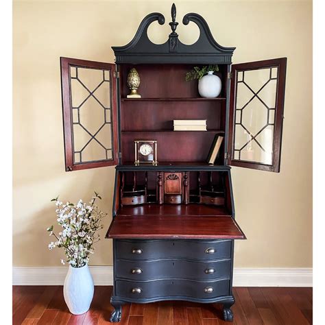 SOLD! Antique Secretary Desk, Black Secretary Hutch, Farmhouse, Vintage ...
