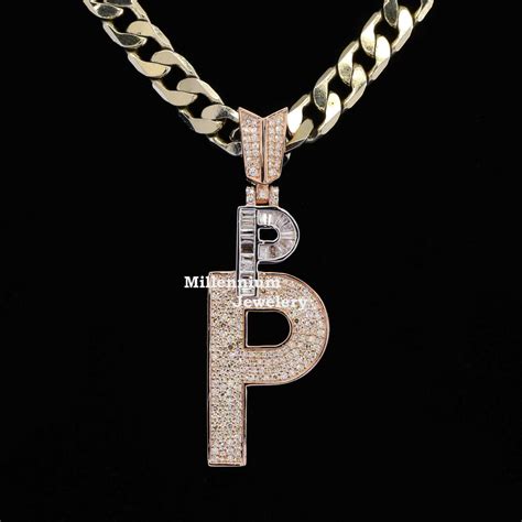 Custom Unique P Initial Moissanite Diamond Bust Down Hip Hop Pendant ...