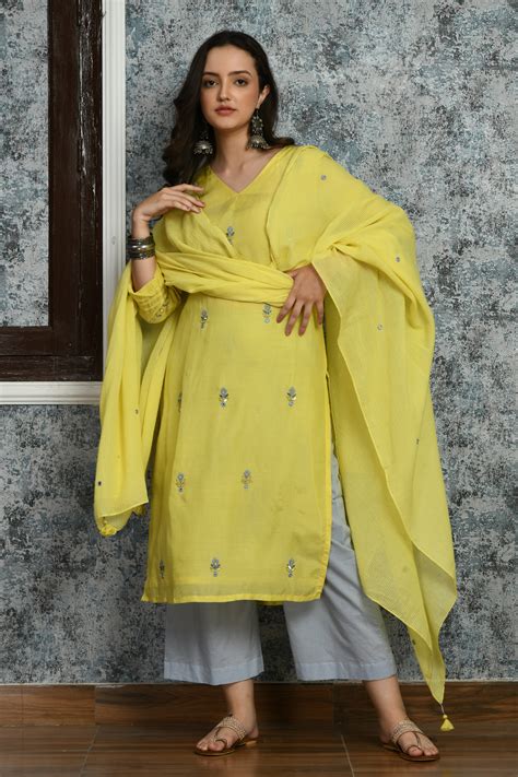 Lime Yellow Kurta Set For Women – SEEDS OF FUSION