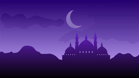 Silhouette landscape of mosque with shiny purple sky for ramadan design ...