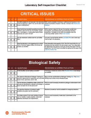 Laboratory Self-Inspection Checklist - Blank Fillable Template | Fill ...
