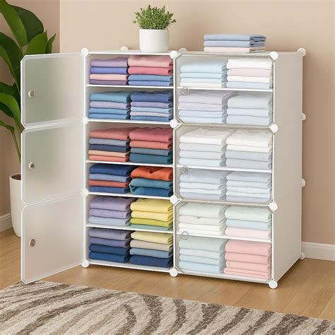 EXVITO Collapsible Wardrobe, 12-Shelf 6-Door Clothe Organizers for ...