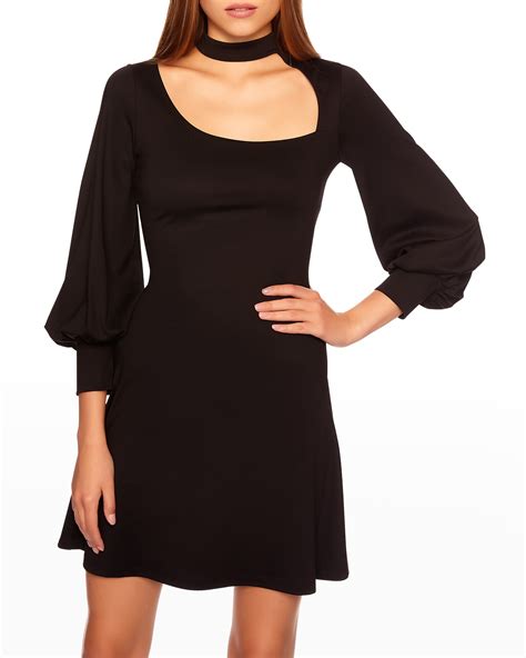 Susana Monaco Mock-Neck Long-Sleeve Flare Mini Dress | Neiman Marcus