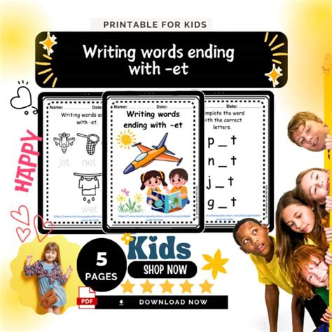 Writing words ending with -et by printable zone for kids | TPT