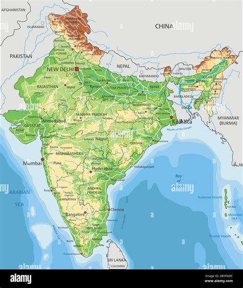 High detailed India physical map with labeling Stock Vector Image & Art ...
