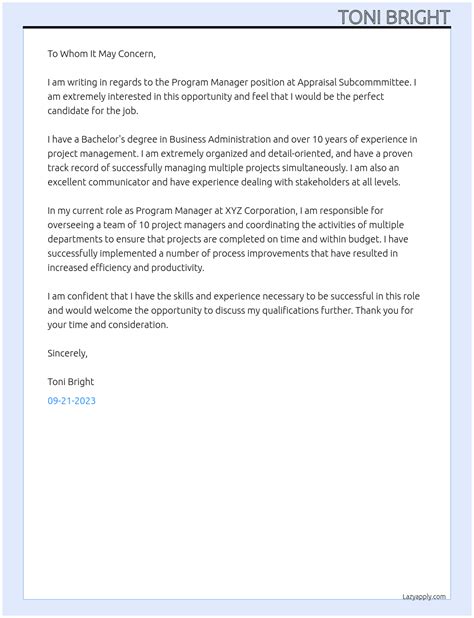Program Manager Cover Letter Examples 的图像结果