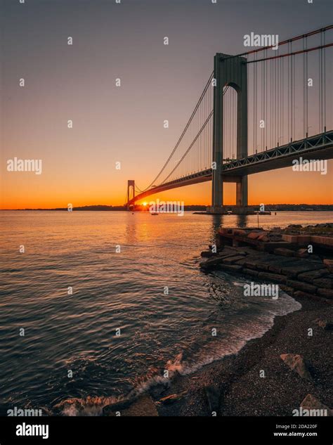 The Verrazano-Narrows Bridge at sunset, from Brooklyn, New York City ...