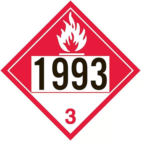 4-Digit D.O.T. Placard - UN 1993 Combustible Liquid, Adhesive Vinyl S ...