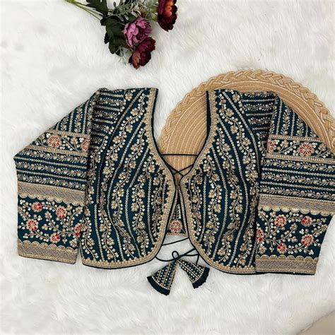 Navy Blue Colour Bridal Blouse With Dori Latkans