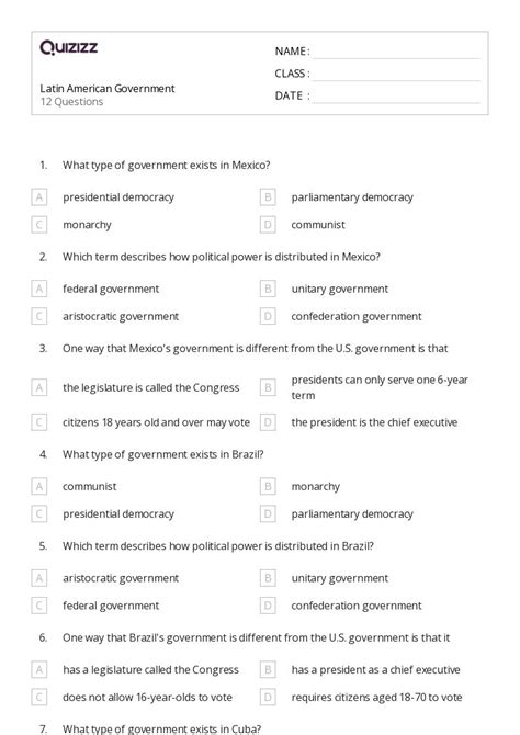 Printable federal government Worksheets | Quizizz