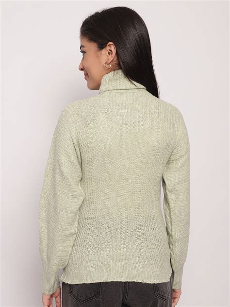 Acrylic High-Neck Full Sleeve Light Green Sweater – NoBarr