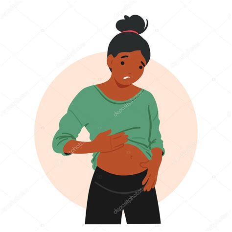 Personaje de la mujer que experimenta distensión abdominal Síntoma de gastritis parece incómodo ...