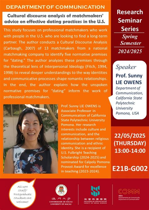 FSS-DCOM seminar: Cultural discourse analysis of matchmakers' advice on ...