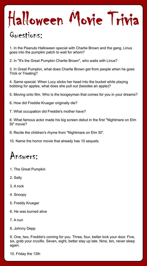 Free Printable Halloween Movie Trivia Questions And Answers - Calendar ...