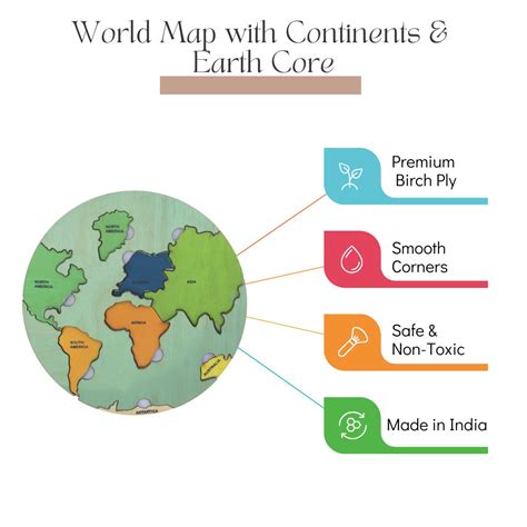 Buy Montessori Wooden World Map with Continents & Earth Core ...