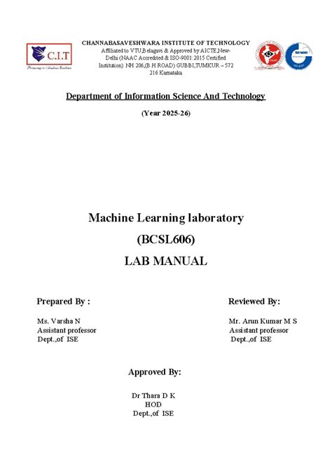 ML Lab Manual (BCSL606) for VI Sem 2025-2026 - Studocu