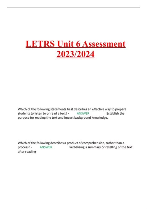 LETRS Unit 6 Assessment 2023/2024 - Letrs - Stuvia US