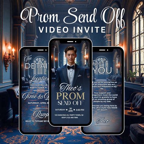 Navy Prom Send-off Invitation, Classic Digital Video Invite, Editable ...
