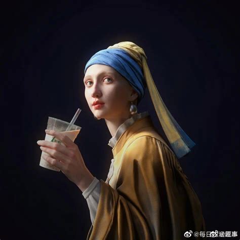 世界名画：喝珍珠奶茶的少女