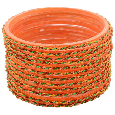 Buy Charminar Chudi Bazaar Orange Glass Bangle Set for Women - A30 at ...