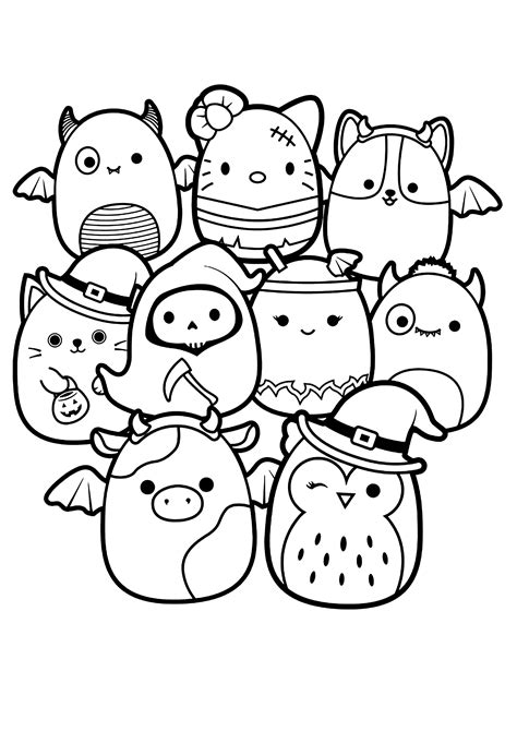 Nine Halloween Squishmallow plush toys - Squishmallow Coloring Pages