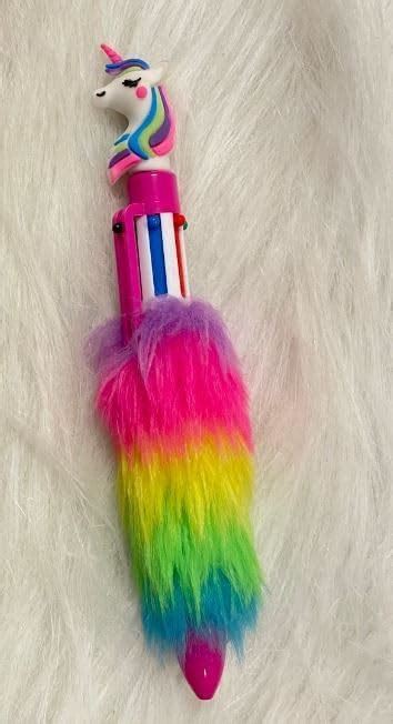 NEW DIVINE COLLECTIONS Rainbow Unicorn Ballpoint Pen with Plush Fur ...