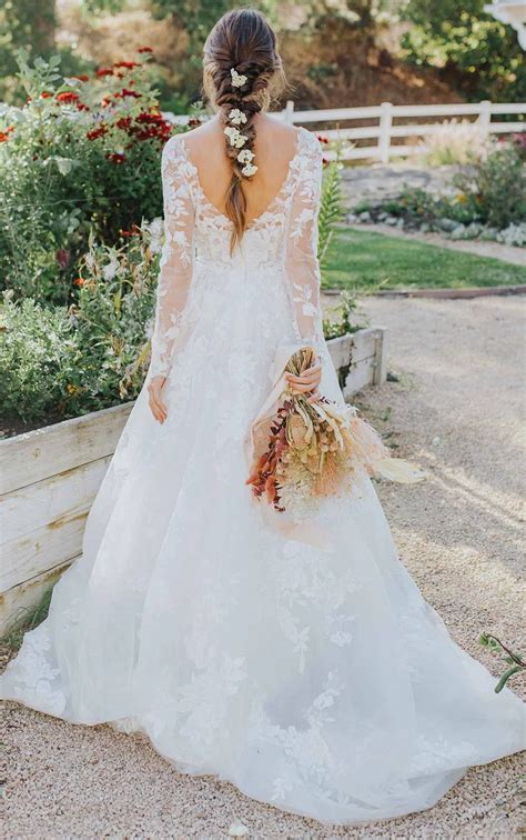 Romantic Lace V-Neckline Wedding Dress with Optional Long Sleeves - Essense of Australia Wedding ...