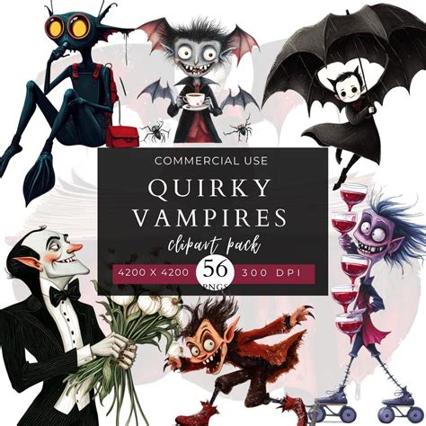 Quirky Vampires Clip Art Pack, Halloween Clipart, Commercial Use, PNG ...