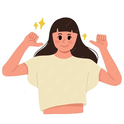 Premium Vector | Woman point at herself with two thumbs gesturing self ...
