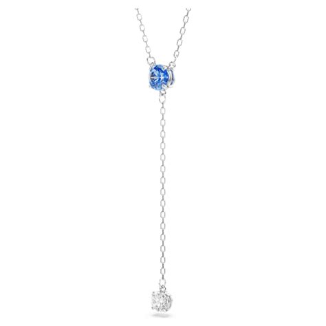 Stilla Attract Y necklace, Round cut, Blue, Rhodium plated | Swarovski