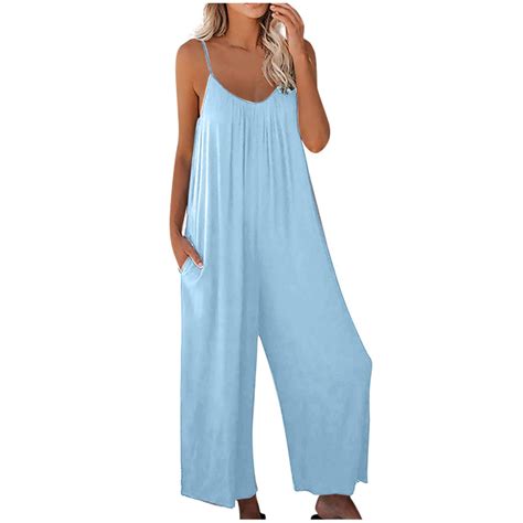Sky Light Blue Jumpsuits for Women Fall Summer Spandex Loose Fit Lounge ...