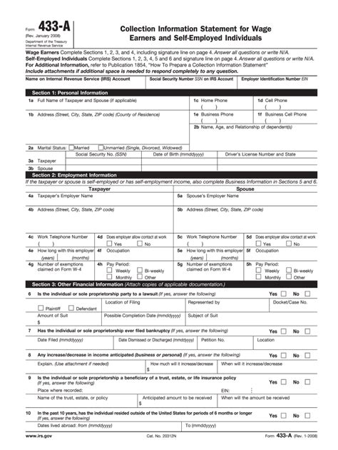 2008 Form IRS 433-A - Blank Fillable Template | Fill Out, Print ...