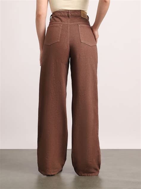 Women's Brown High Rise Baggy Fit Washed Jeans Non-Stretchable – Urbano ...