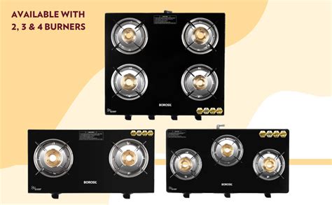 Borosil Flare 4 Brass Burner Gas Stove (Made in India) | 6 mm Toughened ...