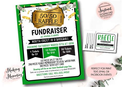 50/50 Raffle Ticket Fundraiser Flyer, Split the Pot Raffle Fundraiser ...