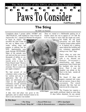 Fillable Online spcanova SPCA Newsletter Fall-Winter 2006l - SPCA of ...
